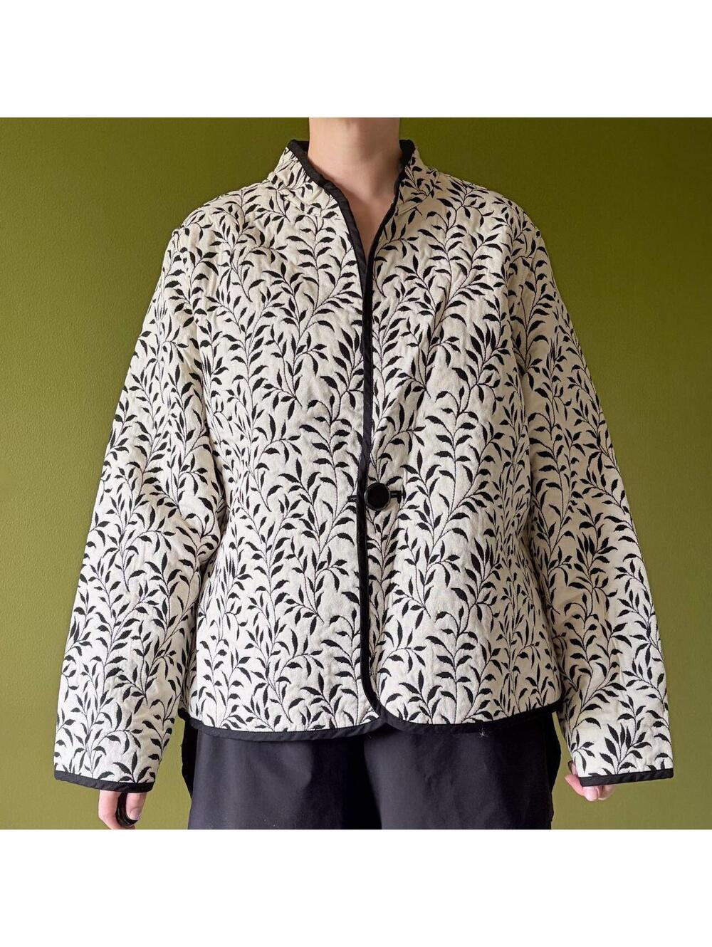 Quilted Jacket Reversible Black & White Florals Trimdin Classic Tuscany Onyx